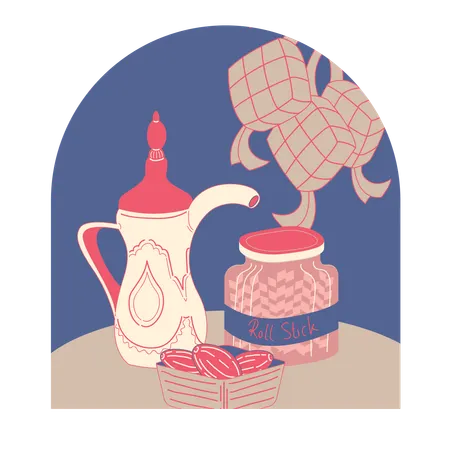 Eid Snacks and Ketupat frame  Illustration
