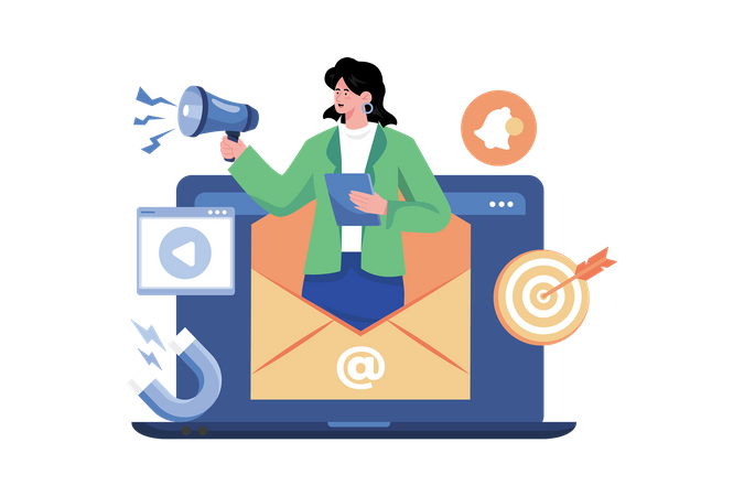 Ein digitaler Vermarkter sendet E-Mail-Marketing an den Kunden  Illustration