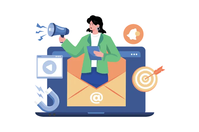 Ein digitaler Vermarkter sendet E-Mail-Marketing an den Kunden  Illustration