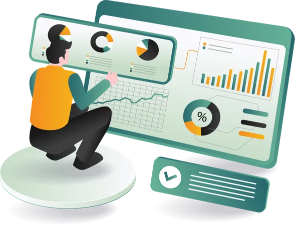 Ein Geschäftsmann analysiert ein Diagramm auf einem Computermonitor  Illustration