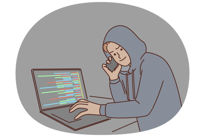 Ein Hacker in der Gegend begeht Internetkriminalität, indem er Server mithilfe von Social Engineering hackt  Illustration