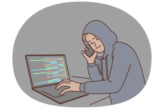 Ein Hacker in der Gegend begeht Internetkriminalität, indem er Server mithilfe von Social Engineering hackt  Illustration