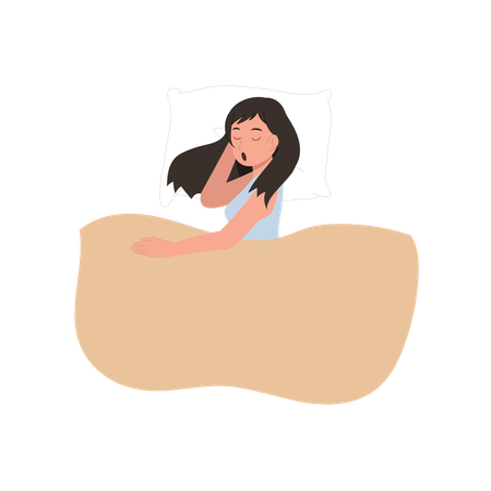 Ein Mädchen im Pyjama schläft friedlich auf einem Bett  Illustration