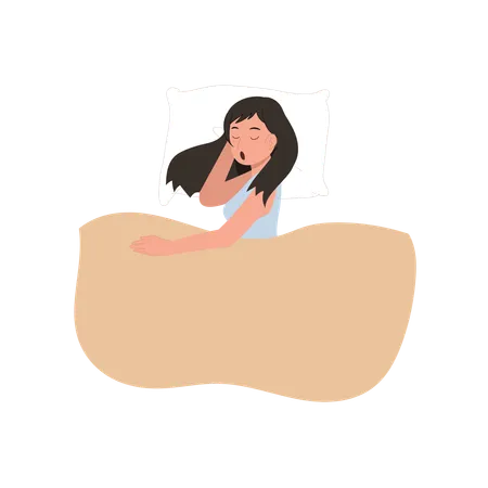 Ein Mädchen im Pyjama schläft friedlich auf einem Bett  Illustration