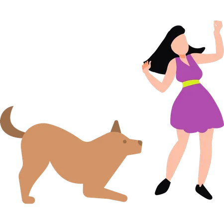 Ein Mädchen spielt mit einem Hund  Illustration