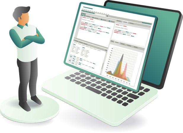 Ein Mann analysiert Entwicklungsdaten  Illustration