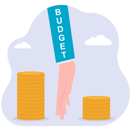 Ein Mann hält fallende Münzen fest, um zu verhindern, dass sie das Budgetlimit überschreiten  Illustration
