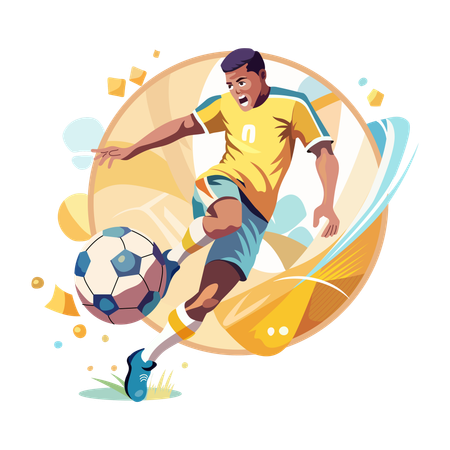 Ein Mann kickte einen Fußball  Illustration