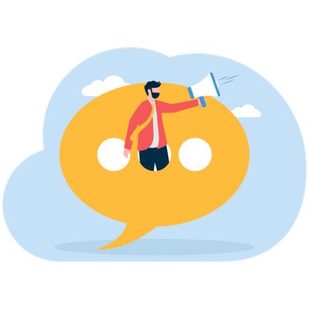 Ein Mann kommt aus einer Chatblase  Illustration