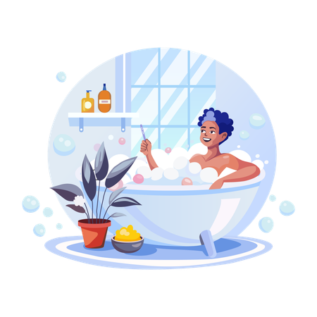 Ein Mann nimmt ein Bad in einer Badewanne  Illustration