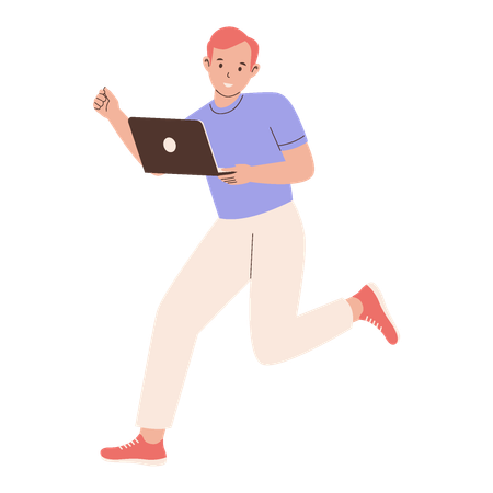 Ein Mann, der mit einem Laptop rennt  Illustration