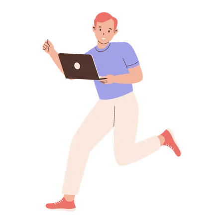 Ein Mann, der mit einem Laptop rennt  Illustration