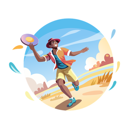 Ein Mann spielt Frisbee  Illustration