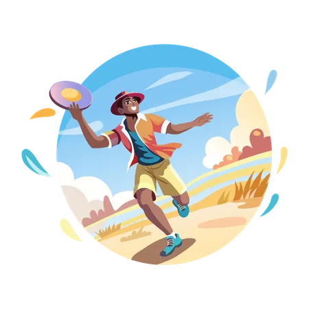 Ein Mann spielt Frisbee  Illustration