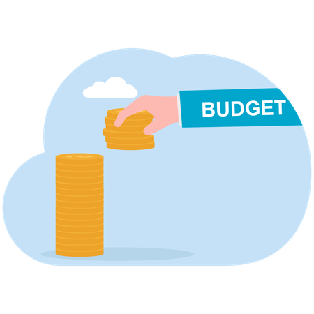 Ein Mann steckt einen Budgetbegrenzer in eine Reihe von Münzen  Illustration