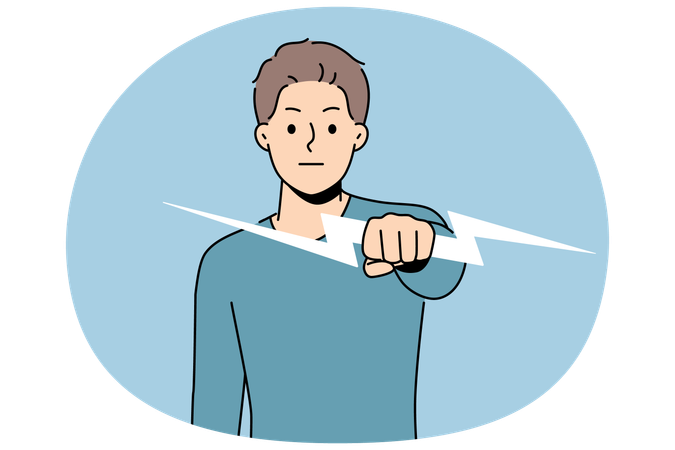 Starker Mann mit Blitz symbolisiert Energie und Entschlossenheit, Probleme und Schwierigkeiten zu lösen  Illustration
