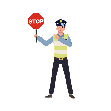 Ein Verkehrspolizist mit Stoppschild  Illustration