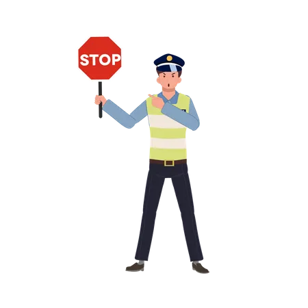 Ein Verkehrspolizist mit Stoppschild  Illustration