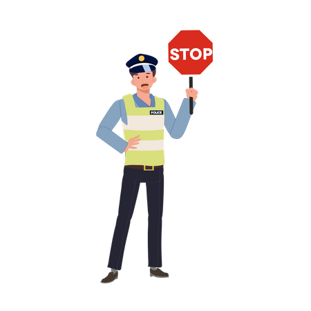 Ein Verkehrspolizist mit Stoppschild  Illustration