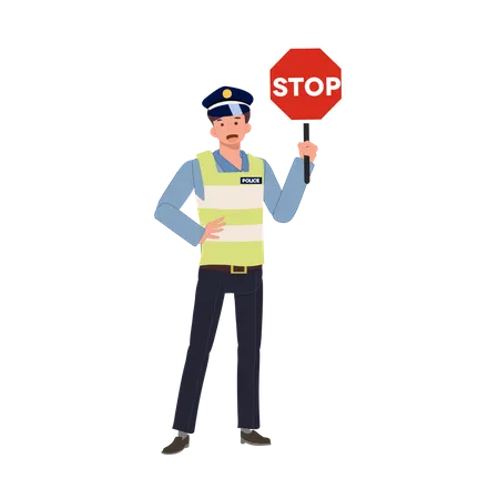 Ein Verkehrspolizist mit Stoppschild  Illustration