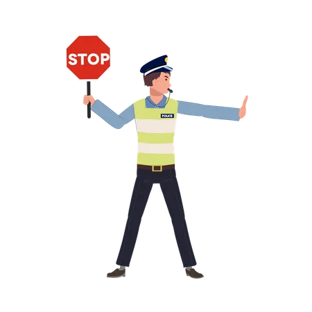 Ein Verkehrspolizist mit Stoppschild  Illustration