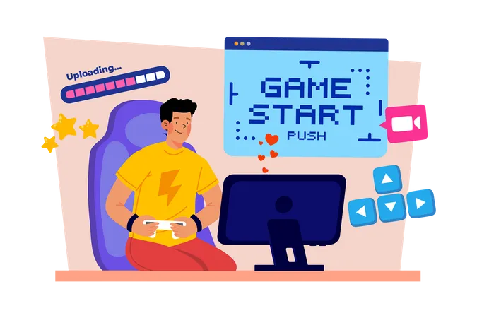 Ein Videospiel-Streamer spielt Videospiele live für seine Follower  Illustration