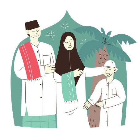 Eine Familie geht in die Moschee  Illustration