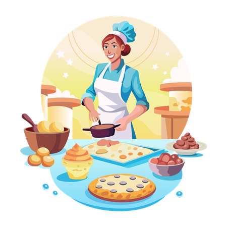 Eine Frau beim Plätzchenbacken  Illustration