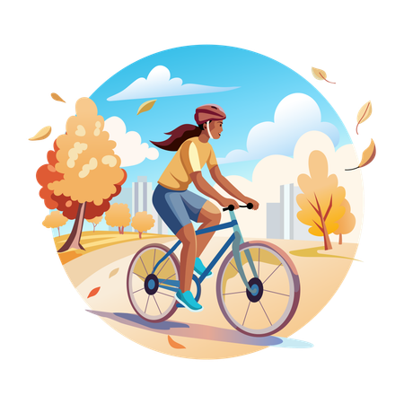 Eine Frau beim Radfahren bei schönem Wetter  Illustration