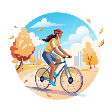 Eine Frau beim Radfahren bei schönem Wetter  Illustration