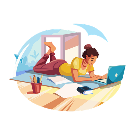 Eine Frau surft auf ihrem Laptop  Illustration