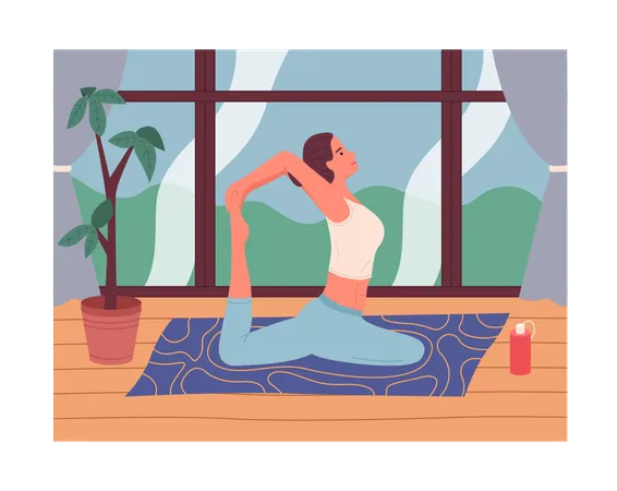 Eine Frau praktiziert Yoga oder Pilates zu Hause  Illustration