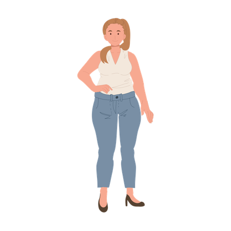 Eine glückliche, selbstbewusste Plus-Size-Frau posiert mit einem echten Lächeln  Illustration