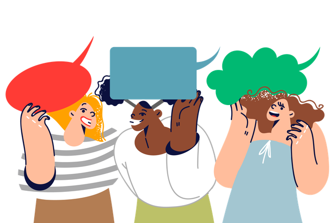 Eine Gruppe lachender Schulmädchen diskutiert über die bevorstehenden Feiertage  Illustration