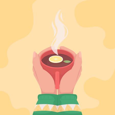 Eine warme Tasse Zitronentee trinken  Illustration