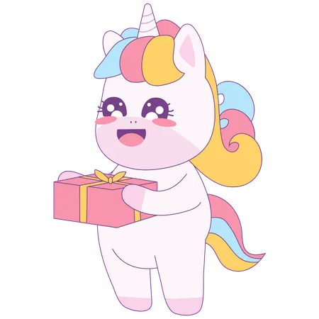 Einhorn gibt Geschenk  Illustration