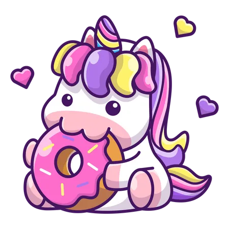 Einhorn, das Donut isst  Illustration