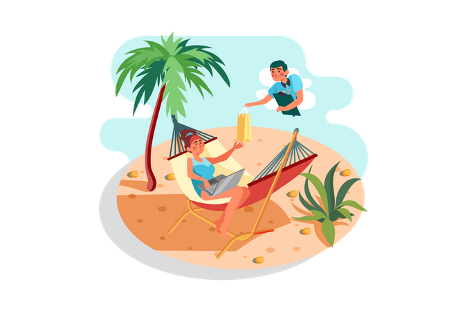 Einkaufen für den Urlaub  Illustration