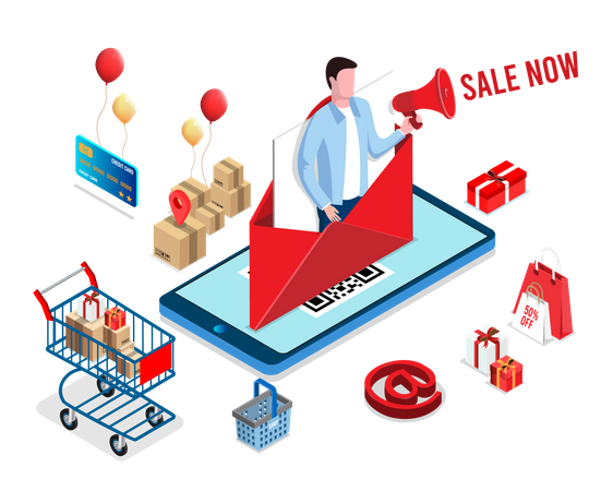 Einkaufen verkauf e-mail  Illustration