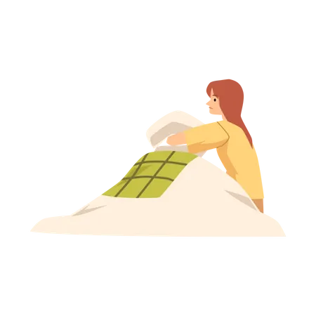 Einsame schlaflose Frau sitzt  Illustration