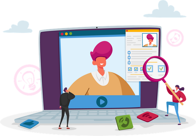 Einstellung neuer Mitarbeiter per Online-Interview  Illustration