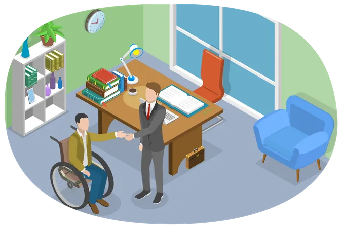 3 D Isometrische Flache Vektor Konzeptdarstellung Der Einstellung Von Menschen Mit Behinderungen Integrativer Arbeitsplatz Illustration