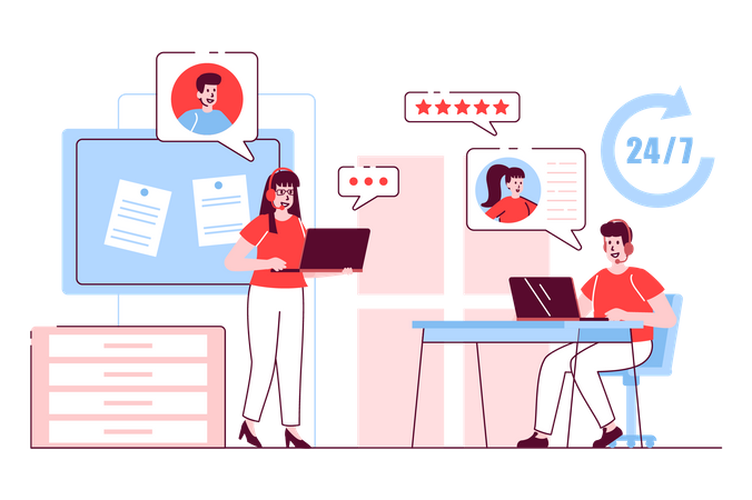 Ejecutivo de call center en una llamada  Ilustración