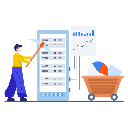 Ejecutivo de marketing haciendo investigación de datos  Ilustración