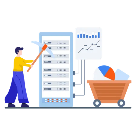 Ejecutivo de marketing haciendo investigación de datos  Ilustración