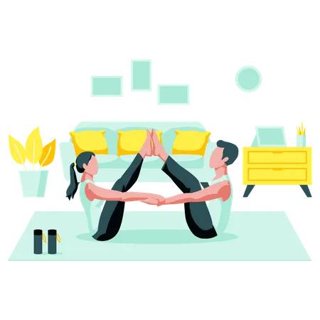 Ejercicio de yoga en pareja  Ilustración