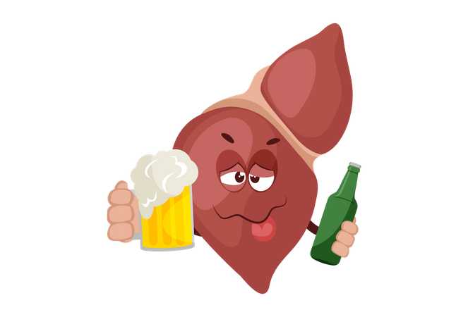 El alcohol es malo para el hígado.  Ilustración