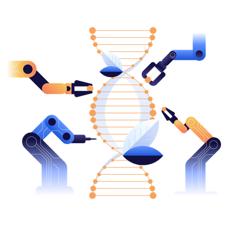 El auge de la biotecnología Los brazos robóticos manipulan la doble hélice del ADN  Ilustración