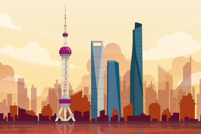 El bund en shanghai  Ilustración