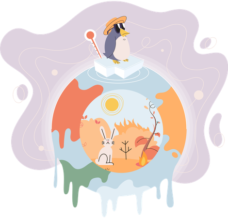 El calentamiento global cambia el clima  Ilustración
